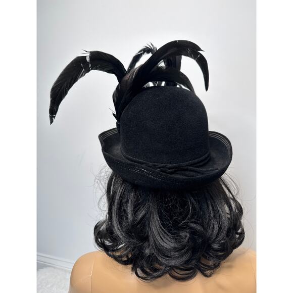 Vintage 50\'s Josephine Tripoli New York elegant Black Felt Hat with Feathers main image 5